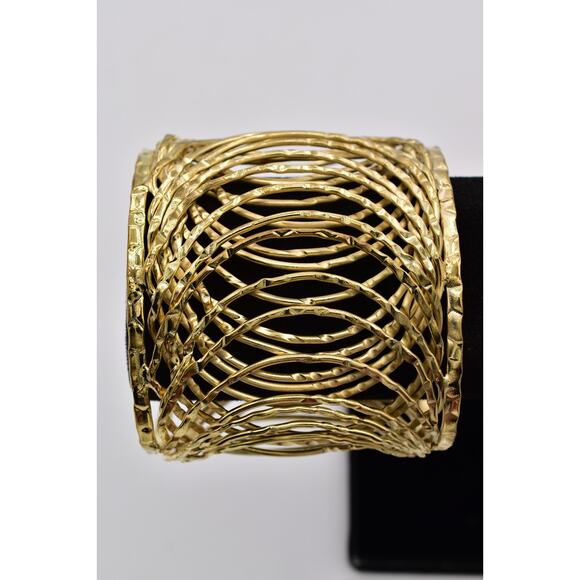 Vintage Statement Cuff Bangle Bracelet Wired Chunky Gold Filigree Heavy 80s Bin2 - Picture 1 of 12